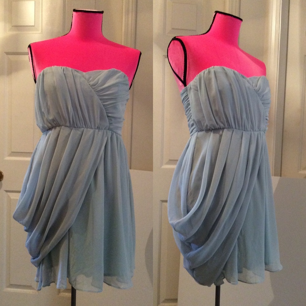 ASOS blue strapless draping dress